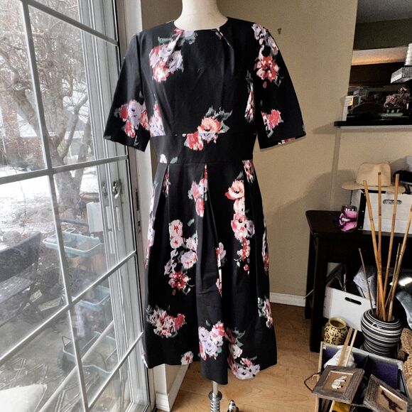 NWT Brooks Brothers Ponte Rose Dark Navy Party Dress Fit Flare Size 10 $228 - Picture 2 of 16